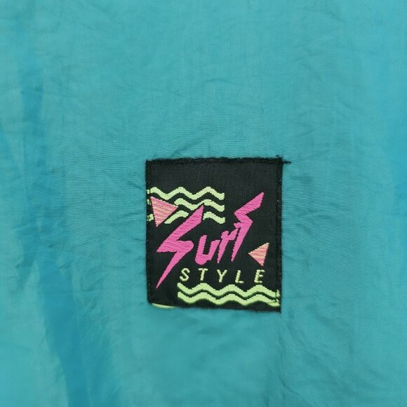 Vintage 90s SURF STYLE Windbreaker Jacket 1/4 Zip Iridescent Blue Green ONE SIZE - Picture 5 of 6